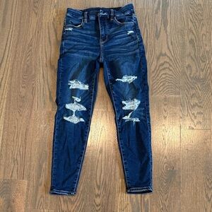 American Eagle Outfitters Dark Blue Distressed Skinny Jeans